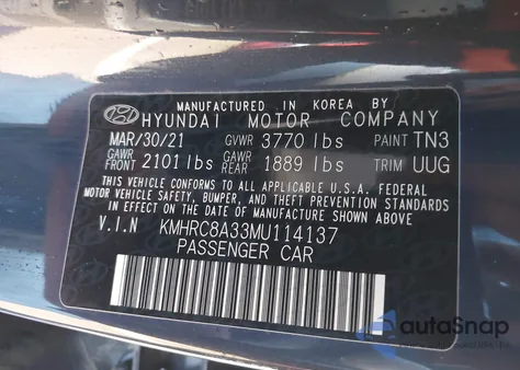 2021 Hyundai Venue Denim from USA, damaged, VIN KMHRC8A33MU114137